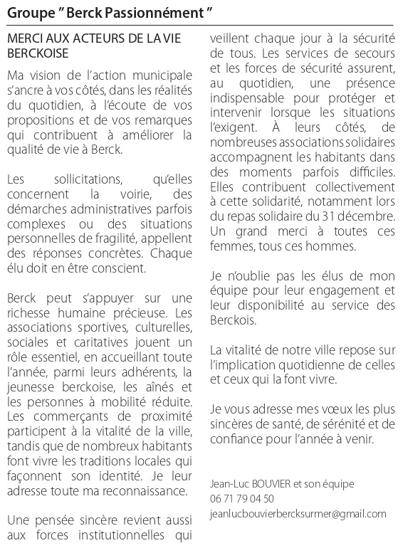 Berck passionn&eacute;ment - janvier 2026