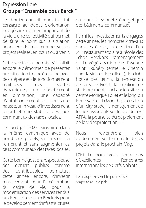 Ensemble pour Berck - avril 2025