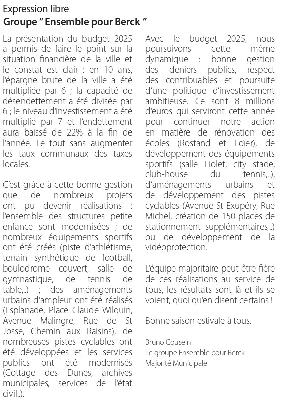 Ensemble pour Berck - juin 2025