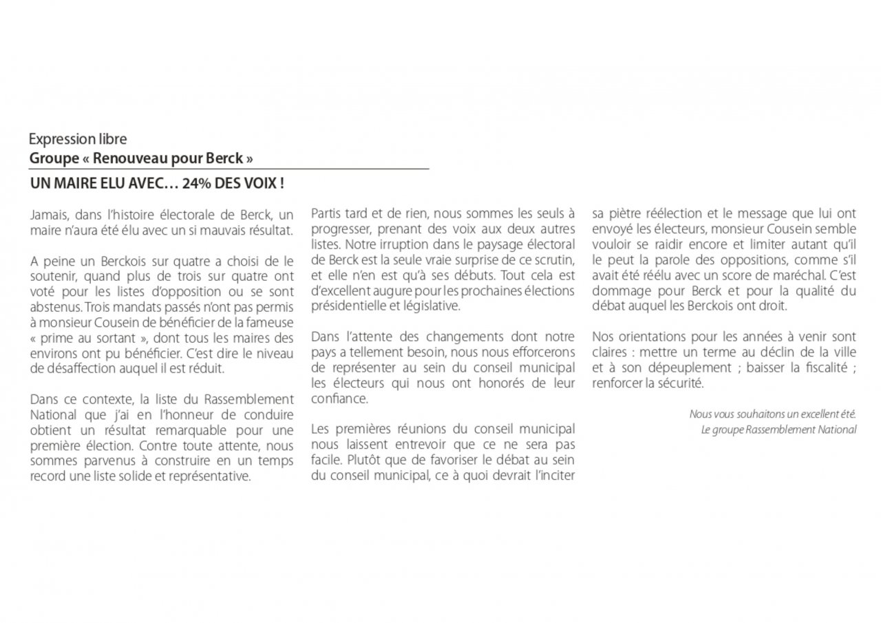 Tribunes MAG juin 2026 - Renouveau pour Berck